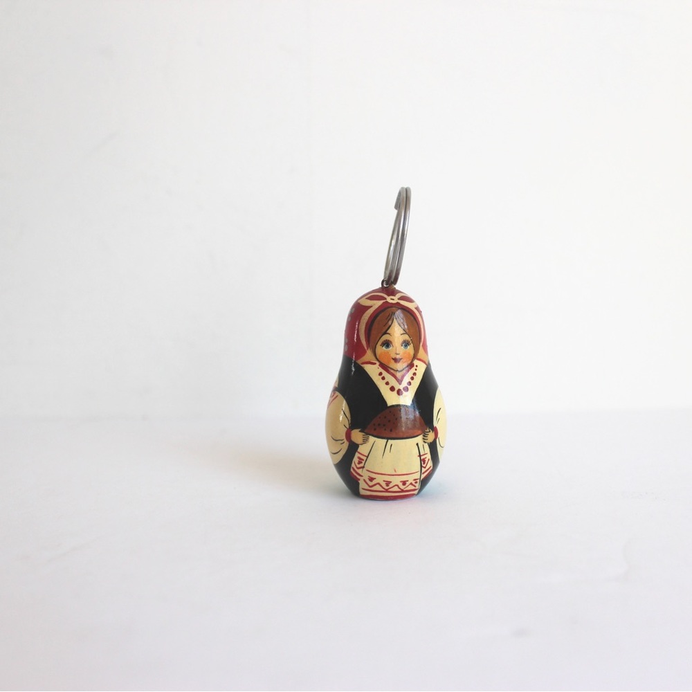 Vintage Russian Doll Key Chain Matryoshka, Hand Painted Wood
